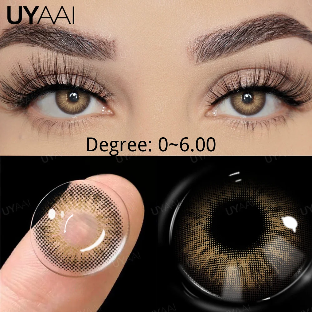 

UYAAI Natural Colored Eyes Lenses with -0.75 to -8.00 Graduation Blue Colored Pupils Brown Color Contact Lens with Diopters