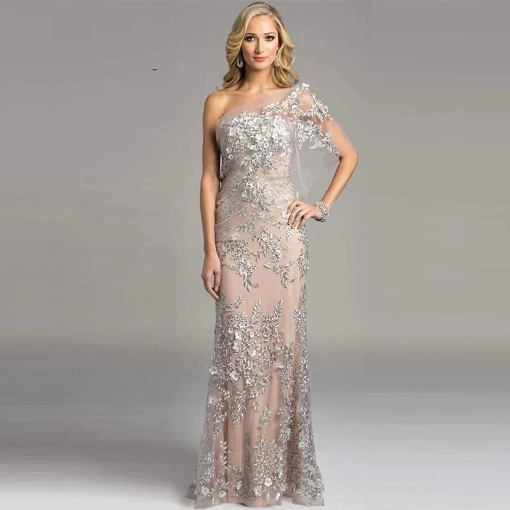 

Арабское Сдержанное платье с длинным рукавом для матери фотоаппликации на одно плечо Свадебные платья