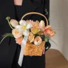 Hand Made Flower Basket Portable Handle  Basktes Organizer  Wicker Rattan Storage Box Kitchen Outdoor Pincnic Food Basket 6