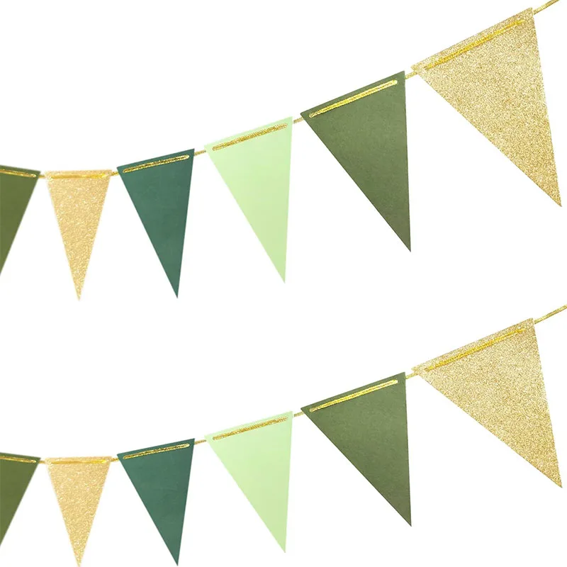 Decorazioni 40° Compleanno: 3 Striscioni Con Bandierine Triangolari Verde E Oro Per Festa Uomo/Donna – Tema Glitter
