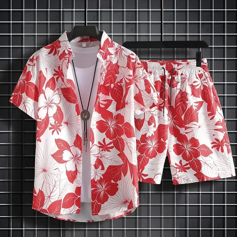 thumbnail image 1 of Conjuntos de hombre Camisas blancas de playa Conjunto coreano de dos piezas Camisetas Pantalones cortos Trajes para hombres Estilo 2024 Ropa 2025 Nuevo en camiseta holgada y holgada, 1 of 5