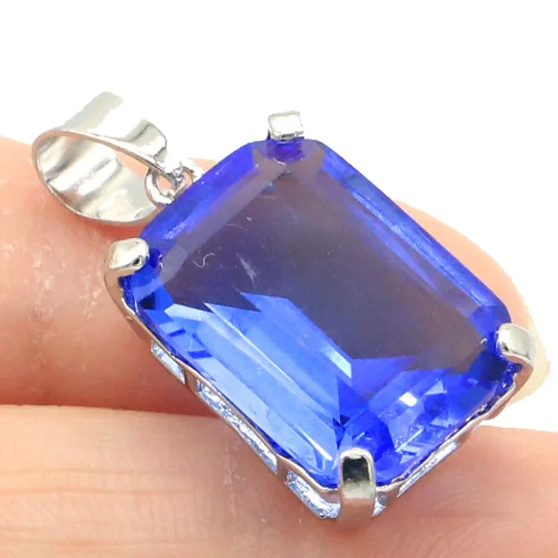 Ciondolo In Argento Sterling Massiccio 925 Reale 4G Acquamarina Kunzite Viola Tanzanite Spessartine Granato Topazio Viola Spinello