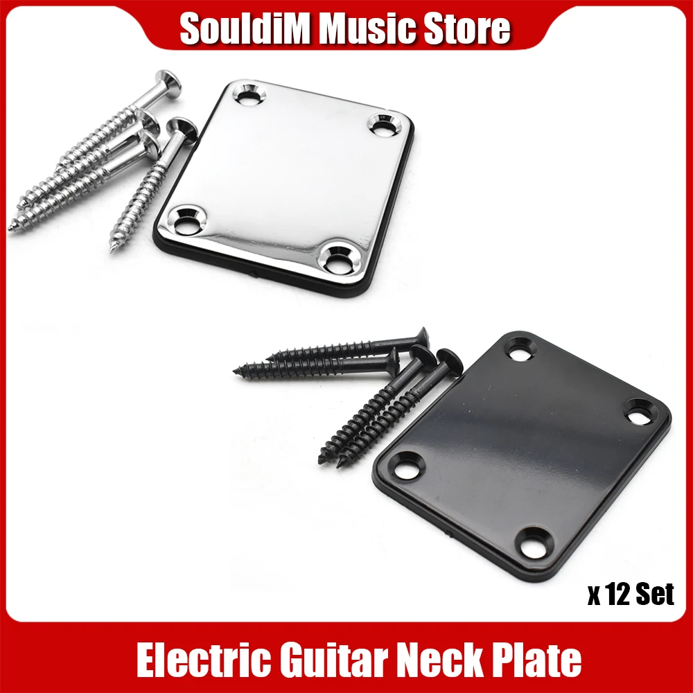 

12set Electric Guitar Neck Plate Joint Board with Screws for ST TL Guitar Bass Replacement Black/Chrome