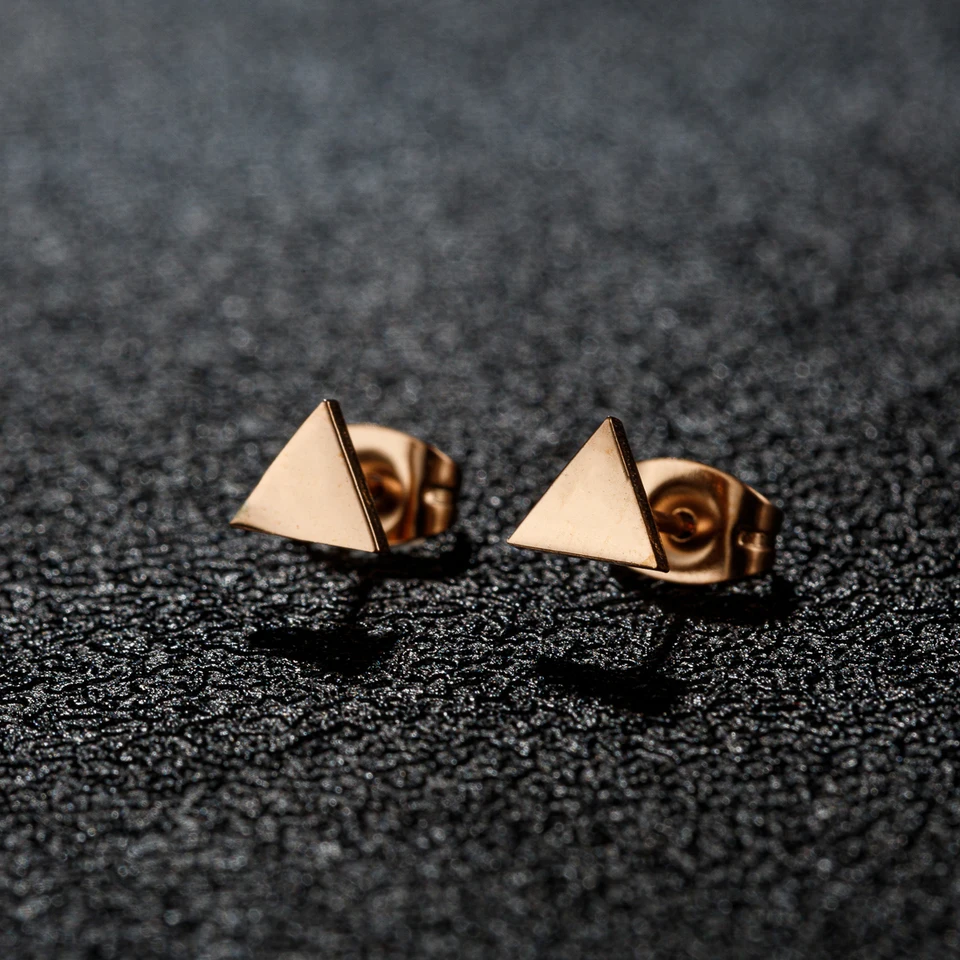 Aroncent Stainless Steel Triangle & Tunnel Stud Earrings – 18G, Hypoallergenic, With Gift Bag