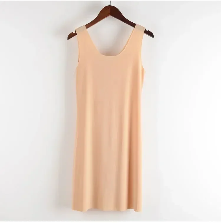 M-3XL Plus Size Full Slips Dresses for Women Summer Thin Seamless Ice Silk Petticoat Underskirt Sleeveless Underwear Dress Slips