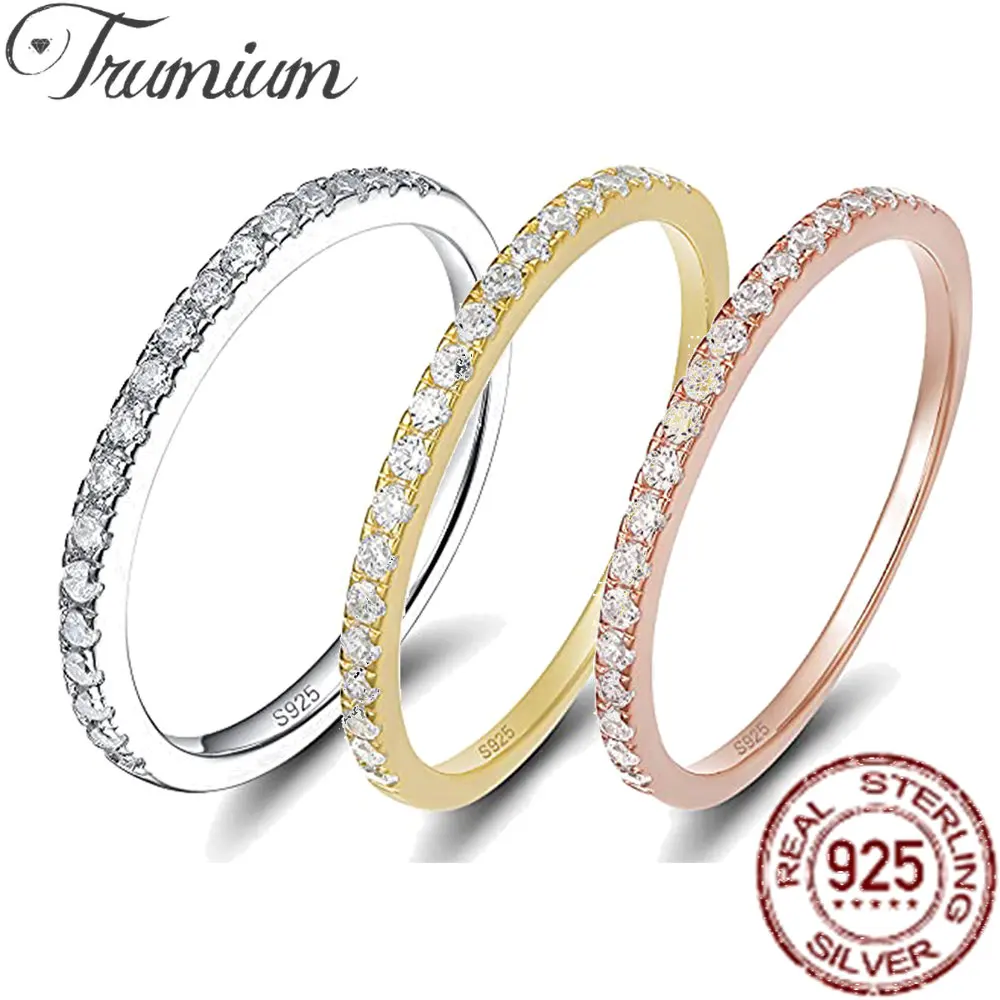 925 Sterling Silver Rings Zircon Inlaid Half Eternity Stacktable Ring Fine Jewelry Wedding Anniversary silver rings silver ring wedding rings for Women