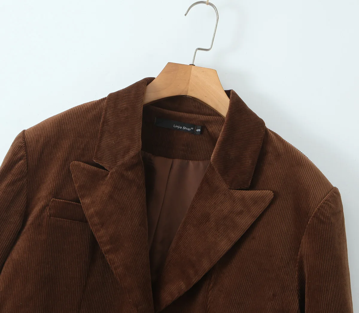 Maillard Style Coffee Notched Corduroy Blazer High Waist Front Slit Package Hips Skirt Suits 2 Pieces 1 Set