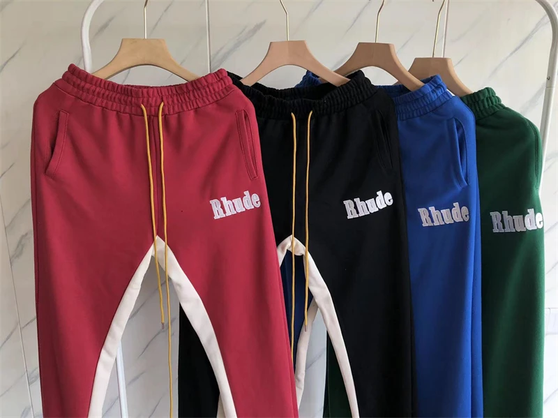 

High Quality Rhude Pants Men Women Jogger Drawstring Fashion Logo Embroidery Rhude Sweatpants Splicing Trousers