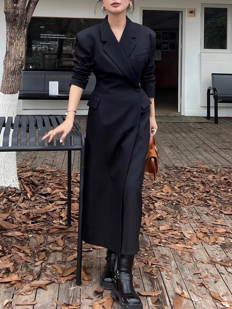 BJTZ Mid-length Office Lady Blazers Jacket For Women 2024 Spring Autumn New Trend Versatile Waist Single Breasted Blazer Coat