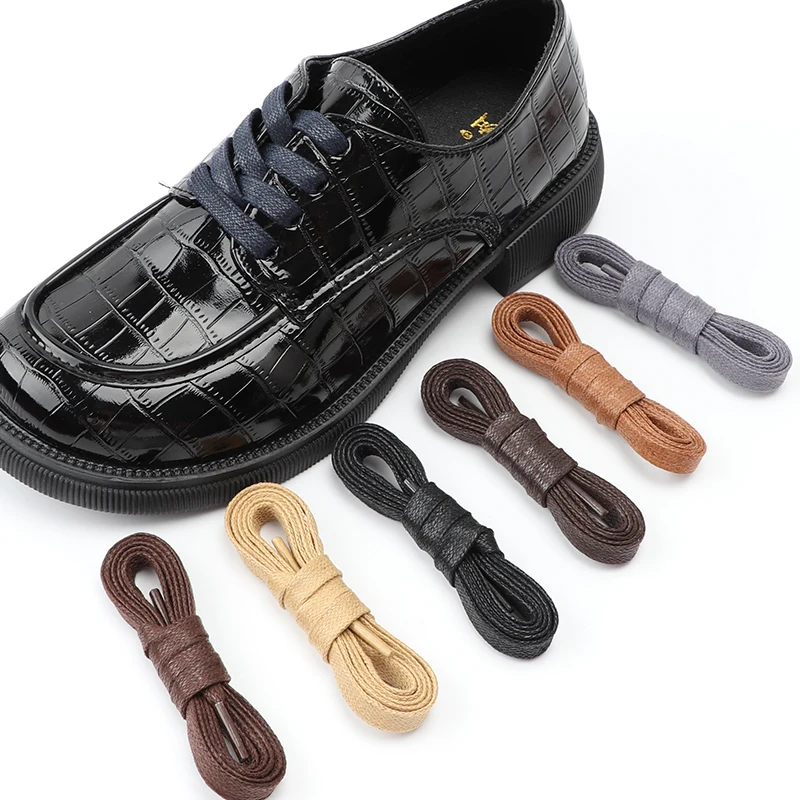 

1 Pair Flat Shoelaces Waxed Cotton 0.8CM Width Waterproof Shoe Laces Unisex Boots Casual Sneakers Shoelace Leather Laces Shoes