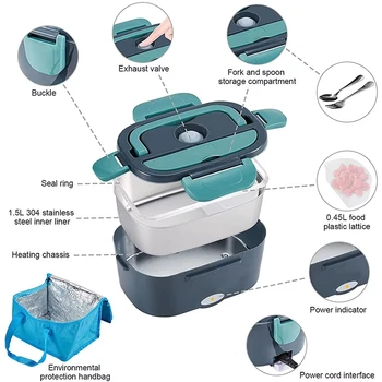 2 in1 Portable Electric Lunch Box Stainless Steel Food Heating Bento BoxFor Home Car  Food Heated Warmer Container Set
