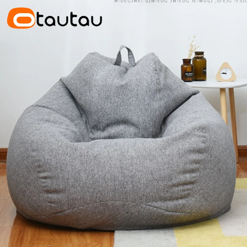 OTAUTAU Cotton Linen Bean Bag Cover Without Filler Floor Lazy
