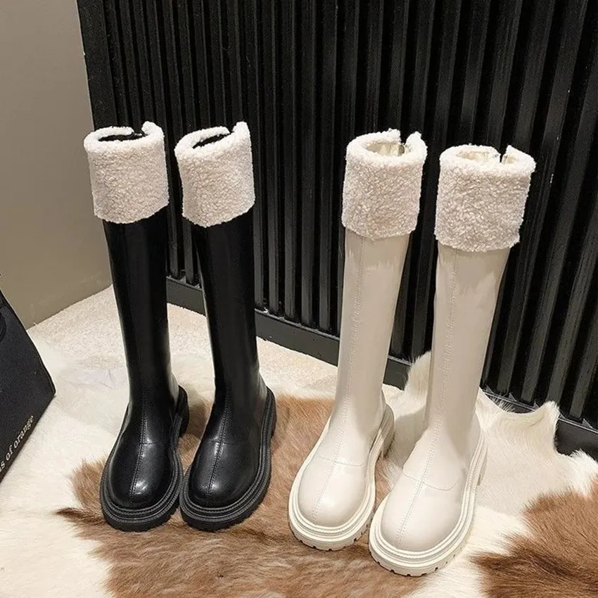 Women Fashion PU Leather Lace Keep Warm Motorcycle Boots Winter Women's Shoes Ladies Casual Comfort Flats Boots Plus Size 35- 42