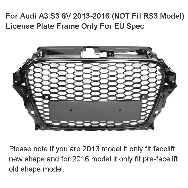 

8V3853651B Glossy Black Front hood Henycomb Bumper Grille Grill For Audi A3 S3 8V 2013 2014 2015 2016