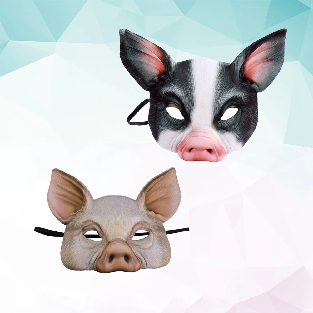 2 Pcs Half Face Animal Mask Pig Mask for Party Festival Halloween Masquerade Fancy Ball Cosplay White and Black