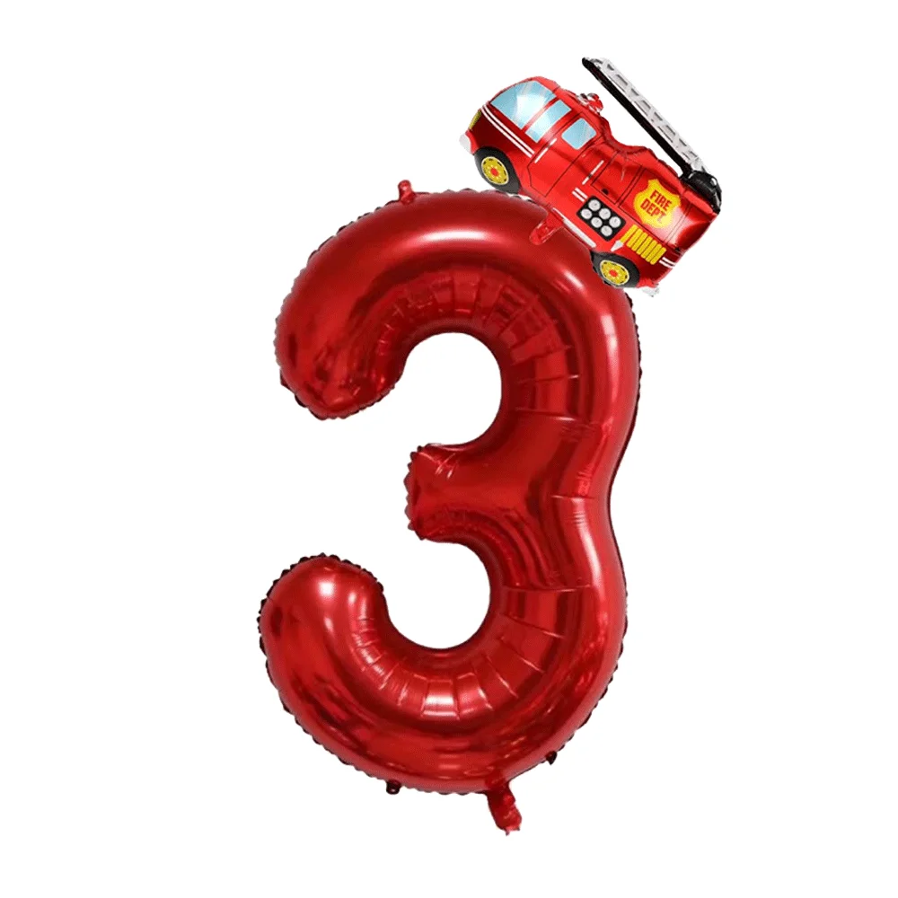 Feuerwehrmann Partyzubehör Digital0-9 Zahlenballon Mini Feuerwehrauto Folie Heliumballon Kindergeburtstag Feuerwehrmann Rettungsparty Dekor – Detail 6