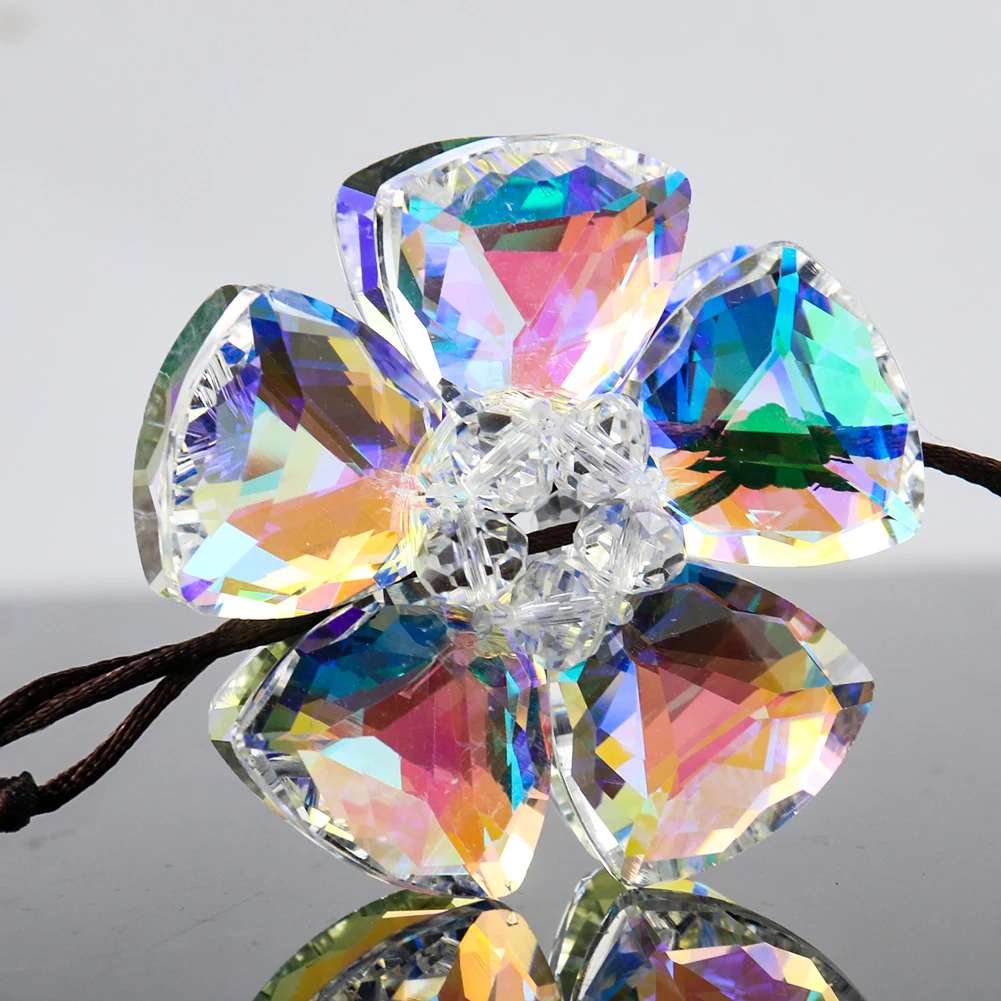 Polished AB Color Sun Flower Petal Tassel Crystal Car Pendant Rainbow Streamer Sun Catcher Yard Garden Farmhouse Hanging Decor