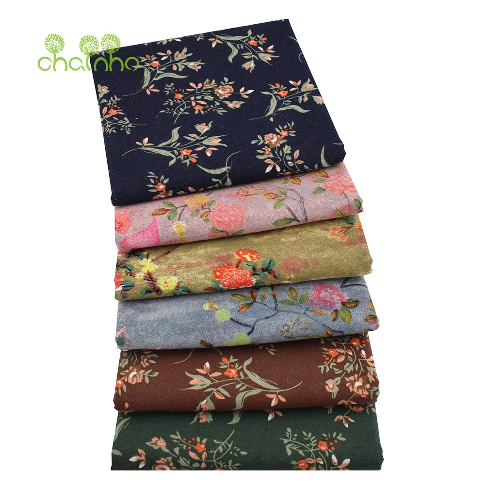Chainho,Printed Cotton Linen Fabric,DIY Quilting & Sewing Material,Patchwork Cloth,Floral Series,For Dress,Cushion,Bag,CL33