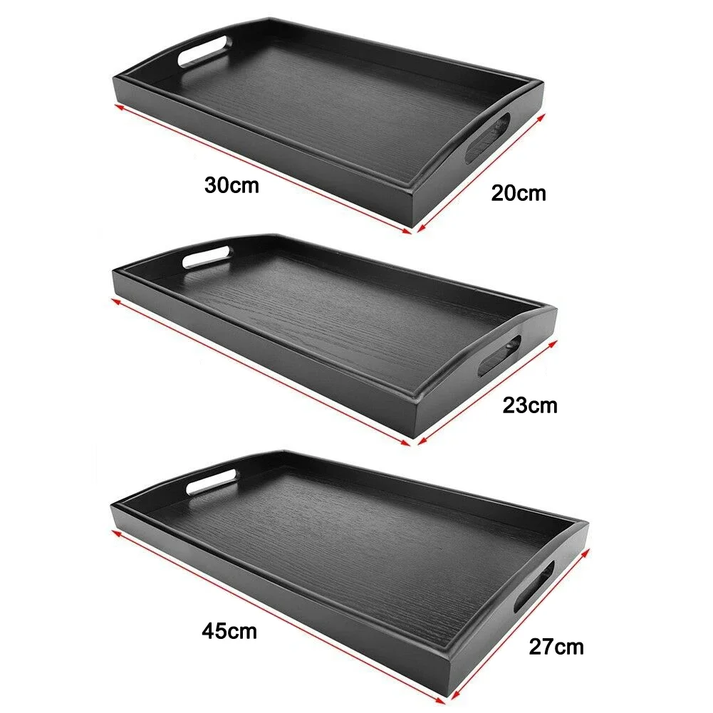 Wooden Pallet Serving Tray Large Black Wood Rectangle Food Tray Breakfast with Handles Kitchen Storage Tea Tray 6