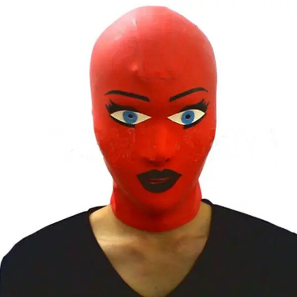 

latex rubber red mask cosplay sexy anti-clip hair hood S-XXL 0.4mm