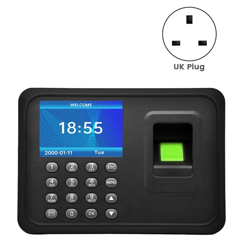 Black Attendance Machine Biometric Attendance System 1000 Fingerprint Capacity Support USB Driver Download UK Plug