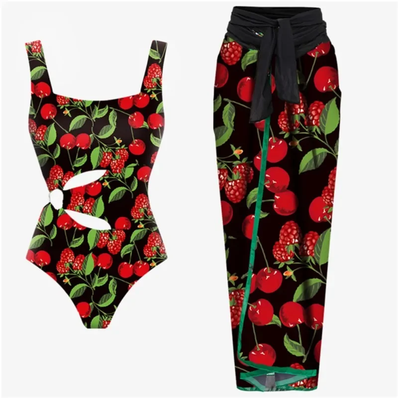 

Бикини с принтом в стиле ретро, Модный комплект бикини, купальник и накидка с юбкой, облегающий женский бандажный роскошный элегантный пляжный костюм на лето