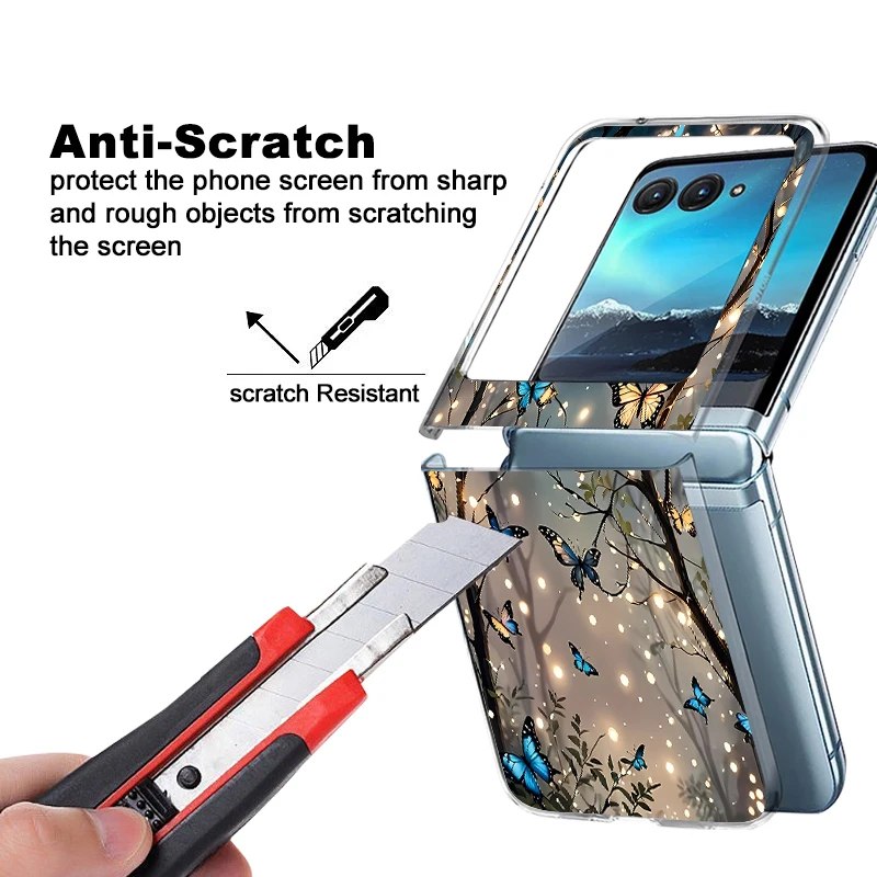 Blue Butterfly Patterned Shockproof Folding Phone Case - Hard Clear PC Cover