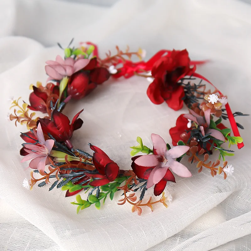 Artificial Flower Crown Wedding Wreath Hairband Floral Headband Garland Headpiece Beach Party Christmas Girls Hair Accessories janevini 2018 luxury artificial flowers boutonnieres wedding corsage with beaded bridesmaid groom boutonniere for wedding party