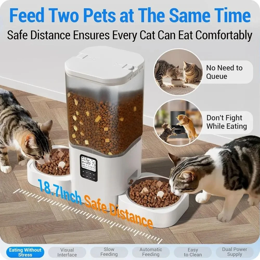Timed Automatic Cat Feeder for 2 Cats with Slow Feed