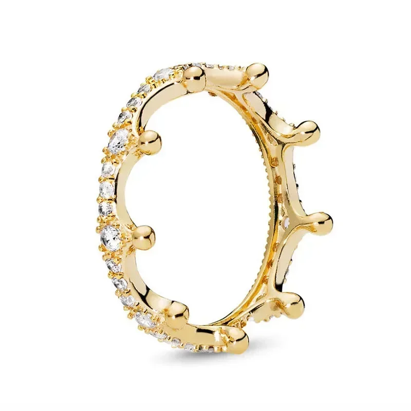 925 Sterling silver Classic Gold color Series Dazzling Crown Round Hearts Ring Exquisite Luxury Charm Jewelry Holiday Gift silver ring