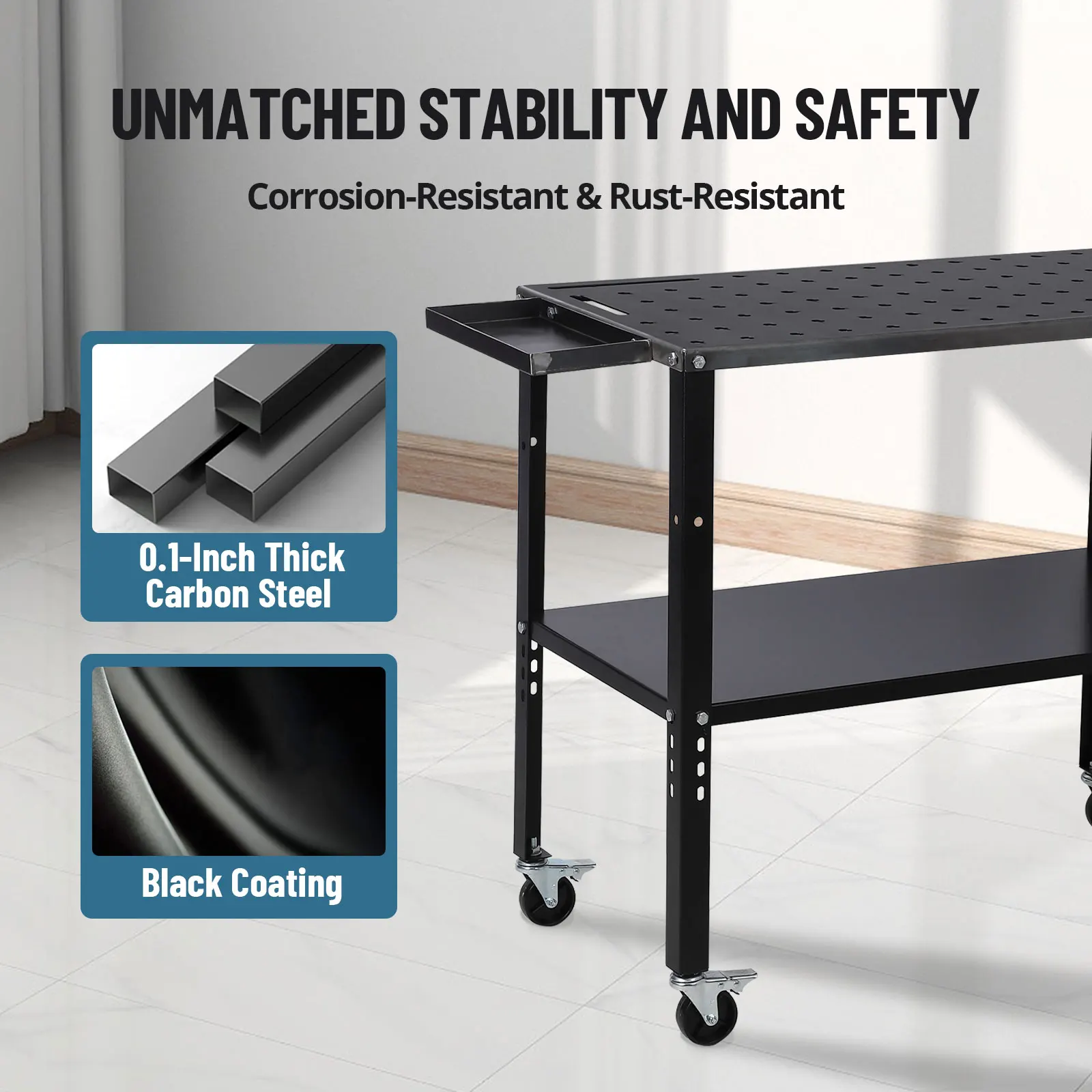 36"x19" Welding Table, Steel Welding Workbench Table, 5/8-inch Fixture Holes, 1200lbs Load Capacity Portable Work Bench 3