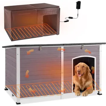 Heated Dog House Outdoor 59.1" Exra Large Dog Kennel with Metal Frame