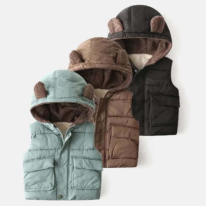 

Children Clothing Baby Boys Winter Warm Plus Velet Zipper Vest Kids Outwear Infant Baby Clothes With Pockets