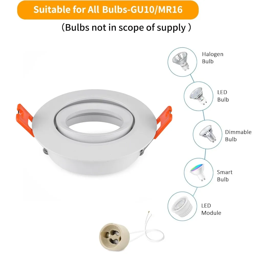 1/10PCS 라운드 스퀘어 LED 다운라이트 70mm 컷홀 천장 매립형 스팟 램프 전구 홀더 GU10 MR16 알루미늄 프레임 스팟 라이트