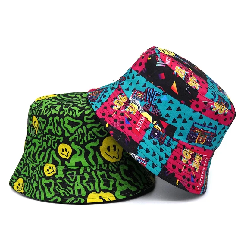 

Fashion Hip Hop Bucket Hats Women Men Summer Graffiti Printing Fisherman Caps Female Beach Outdoor Sunshade Panama Anti-Sun