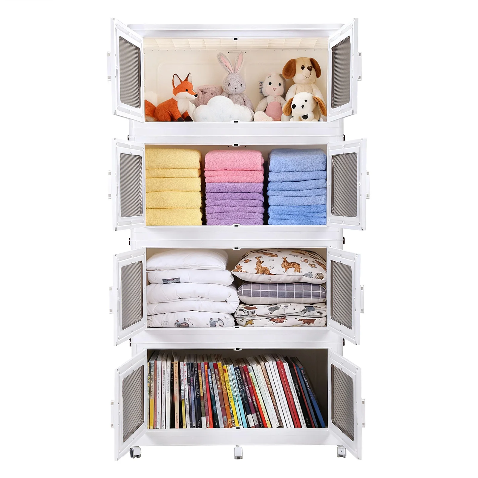 Stackable Storage Bin with Lid Plastic Storage Cabinet with Wheel Free Installation Storage Cabinet for Bedroom and Living Room