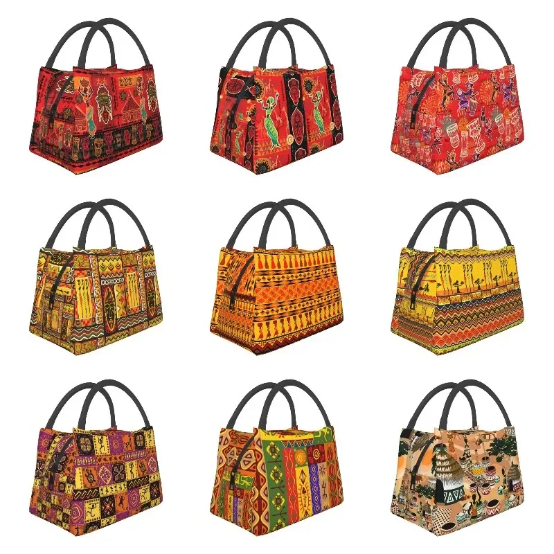 

African Ethnic Pattern Insulated Lunch Bags Women Africa Style Design Lunch Container for Outdoor Picnic Meal Food Box