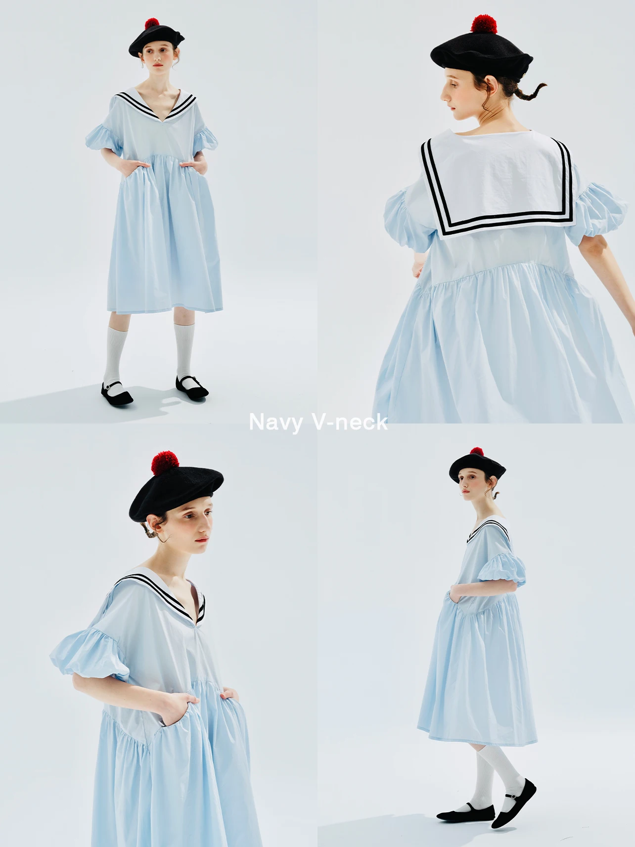 Sailor Dress Short sleeve V-neck blue