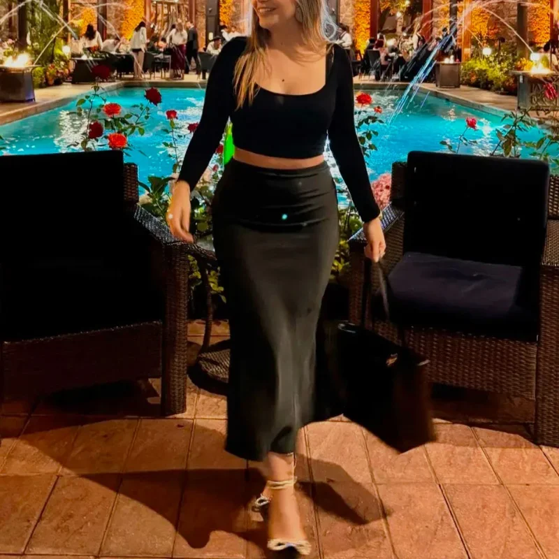 Jupe Longue En Satin Pour Femme - Taille Haute - Coupe Crayon Ou Trapèze - Élégante Pour Bureau Ou Soirée - Unie