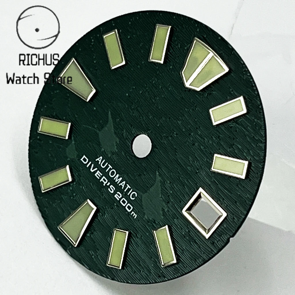 NH35 29mm Dial Sterile Watch Dial Green Luminous Automatic Movement Watch Assembly Parts Fit NH35 3/3.8 O'clock Crown