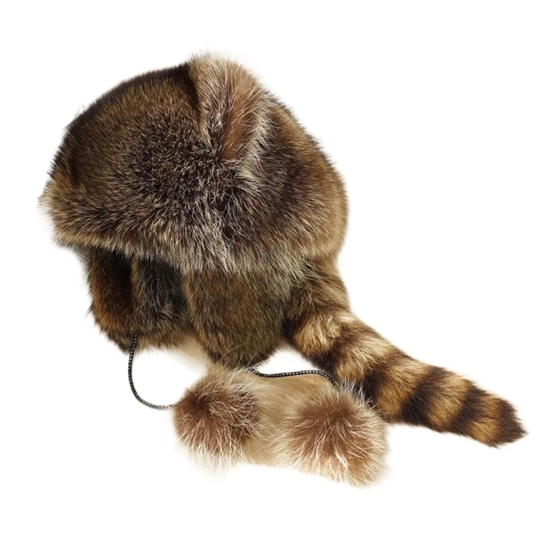 Plush Russian Plush Hat Winter Mongolian Hat Thicken Parent-Kids Raccoon Tail Hat for Adult Teens Keep Warm Hat