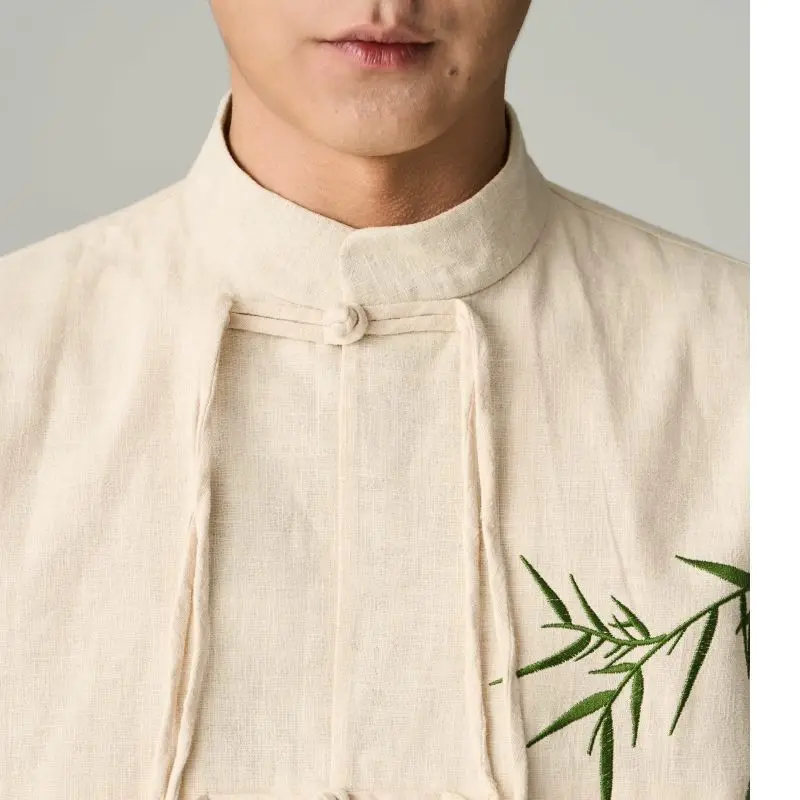 Men Women Chinese Style bamboo Hanfu Traditional Ethnic Kung Fu Jackets Trousers Cotton T-shirt Costume calligraph Hanfu top
