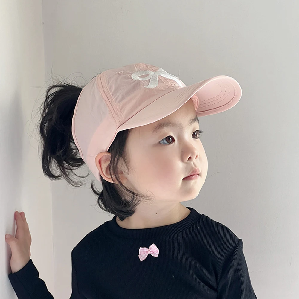 Baseball Cap Kids Ponytail Baseball Caps Candy Color Quick Drying Adjustable Visor Cap Boy Girl Summer UV Protection Hat Children Peaked Cap