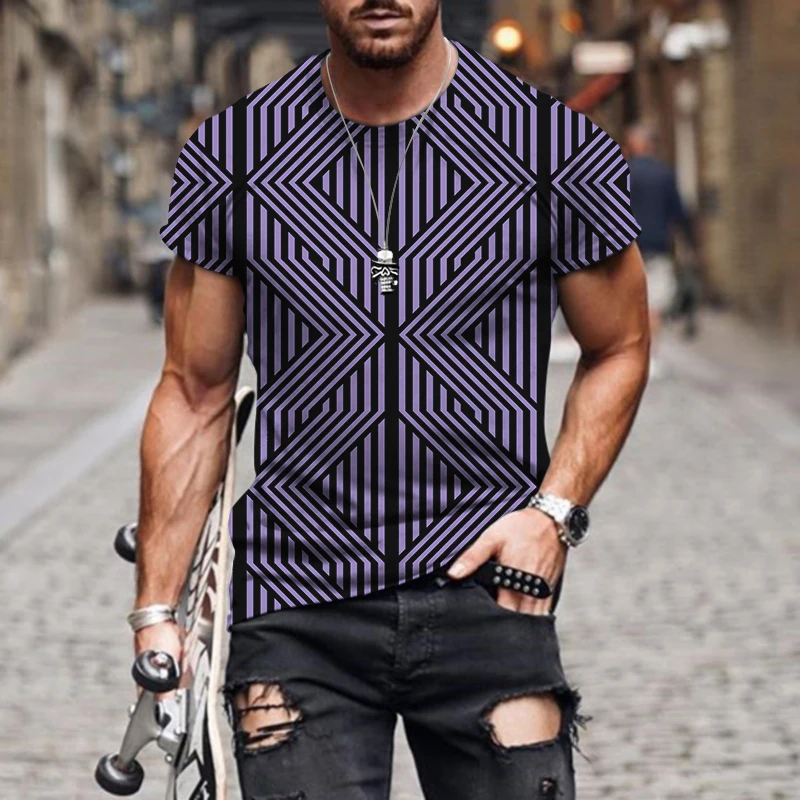 

New Summer Men's Tshirt O-Neck Oversized 6XL Quick-Drying Breathable 3D Printing Dense Line Street Tshirt Casual Sports Tshirt