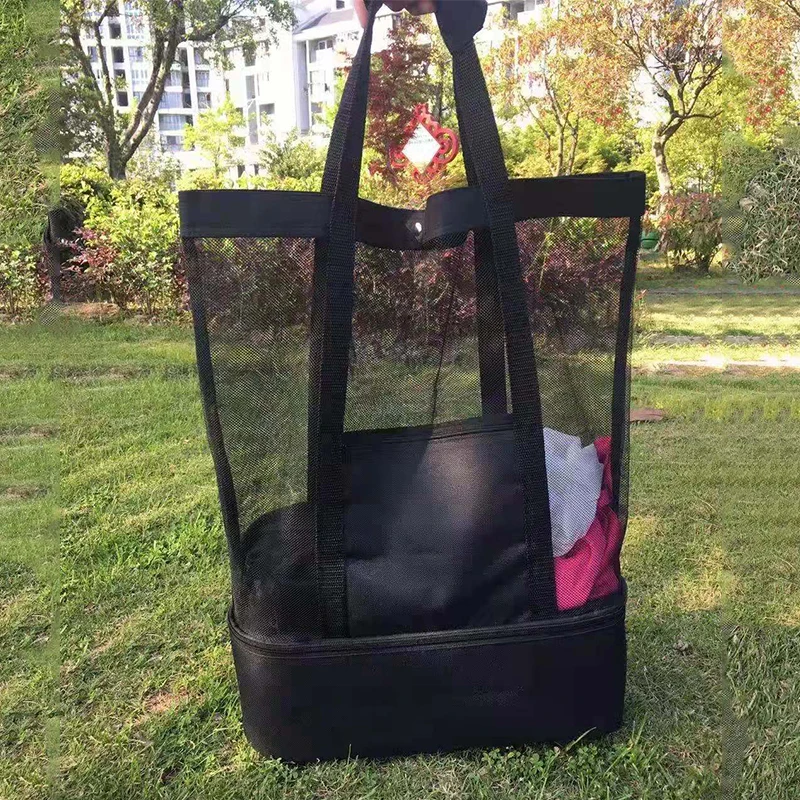 Large Pockets Beach Bag For Towels Mesh Shoulder Bags For Toys Waterproof Large Capacity Shopper Tote Bag Summer Storage
