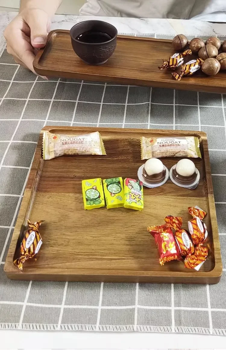 Description Picture 2 of itemAcacia Wood Coffee Tray Rectangular Food Cup Trays Decorative Wood Plate Dessert Candy Acacia Wood Gongfu Tea Tray