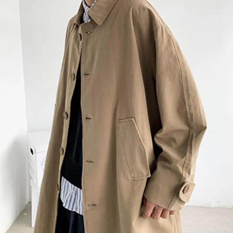 Men's Wear Autumn Fashion New Single Breasted Trench Clothes Male Long Coat Loose Overcoat Trend Handsome Casual Windbreak