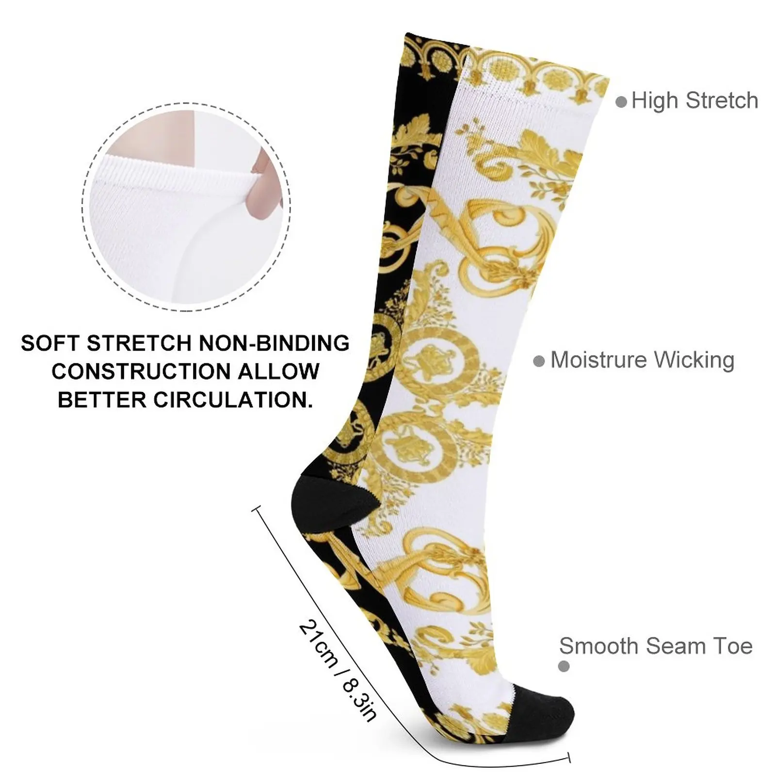 Baroque Greek ornament GoldenMeander Meandros VINTAGE Socks compression socks Women Men's socks with print Christmas