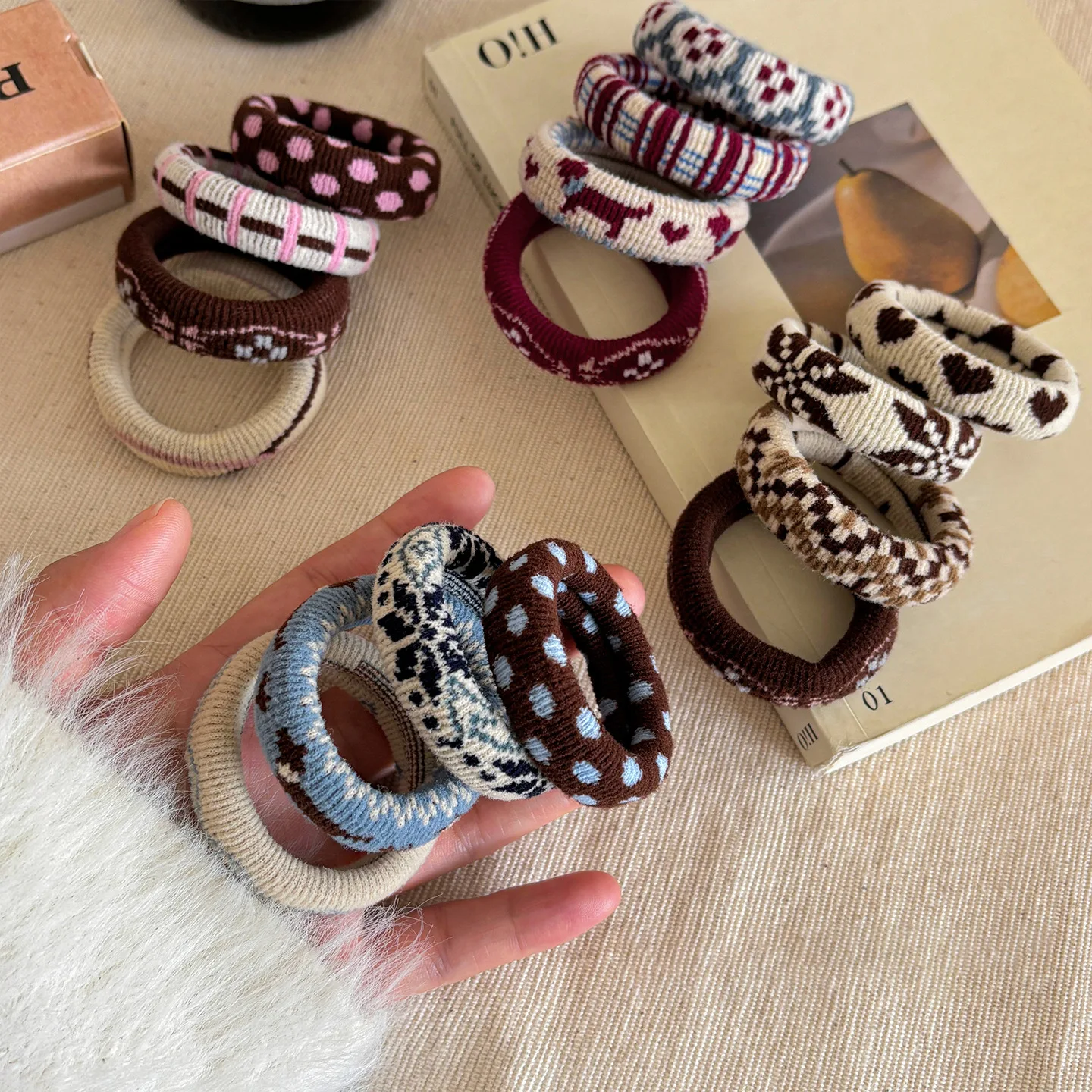 Set elastici per capelli vintage in maglia boho accessori morbidi_voghion.com