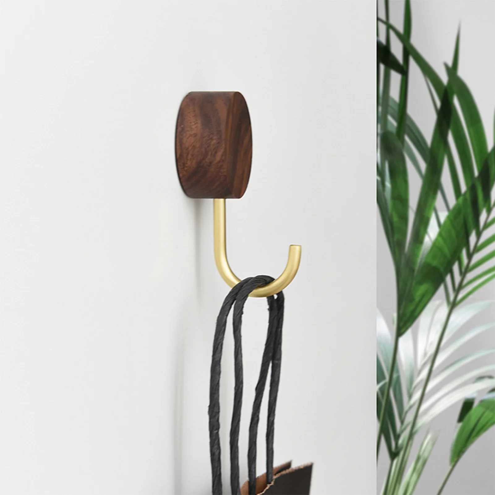 Walnut Wood Brass Hook Screw Wall Hanging Door Keychain Hanger Bathroom Coat Hat Hook Kitchen Accessory Organize Decor